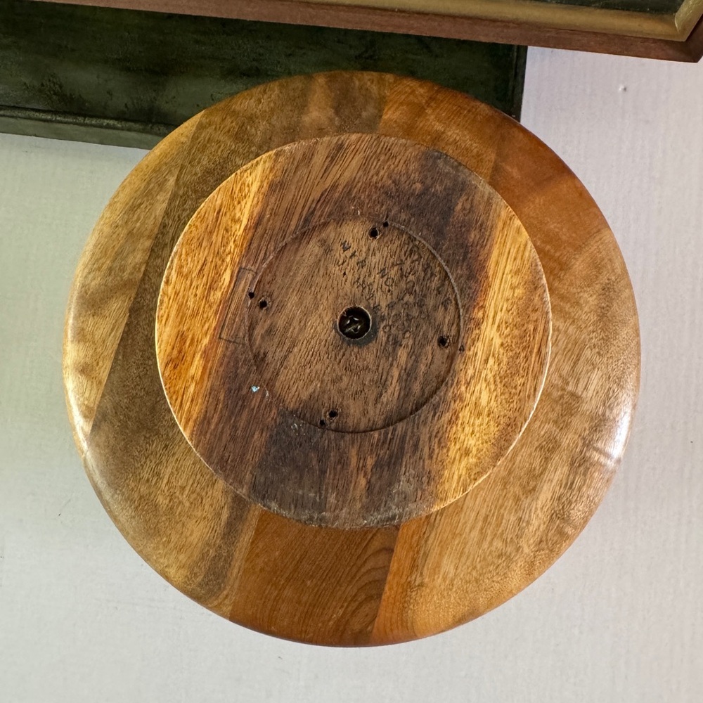 Vintage Turned Wooden Decorative Footed Bowl Compote Inlaid Aztec Marquetry - Picture 10 of 16